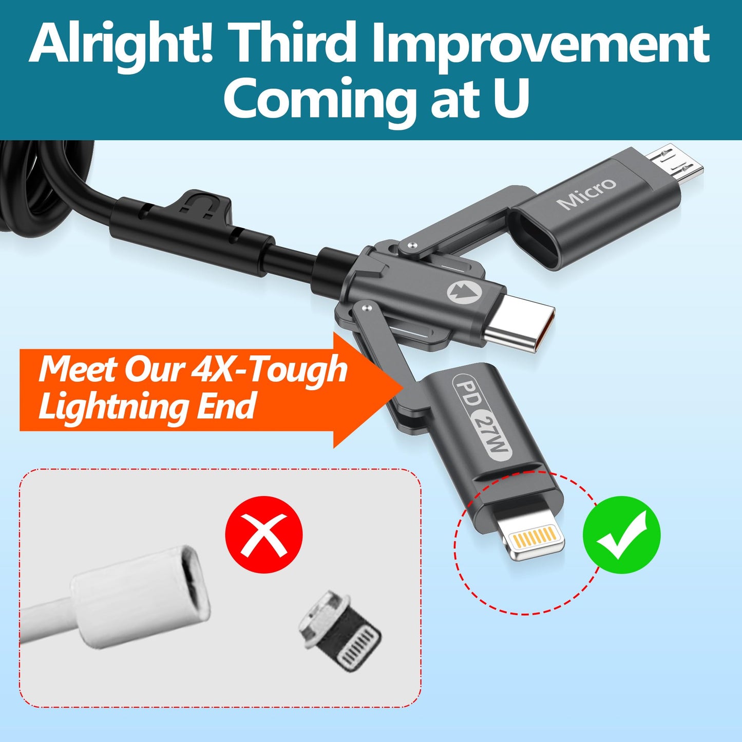 AGVEE 3ft 5-in-1 Coiled Multi Charging Charger Data Transfer Cable