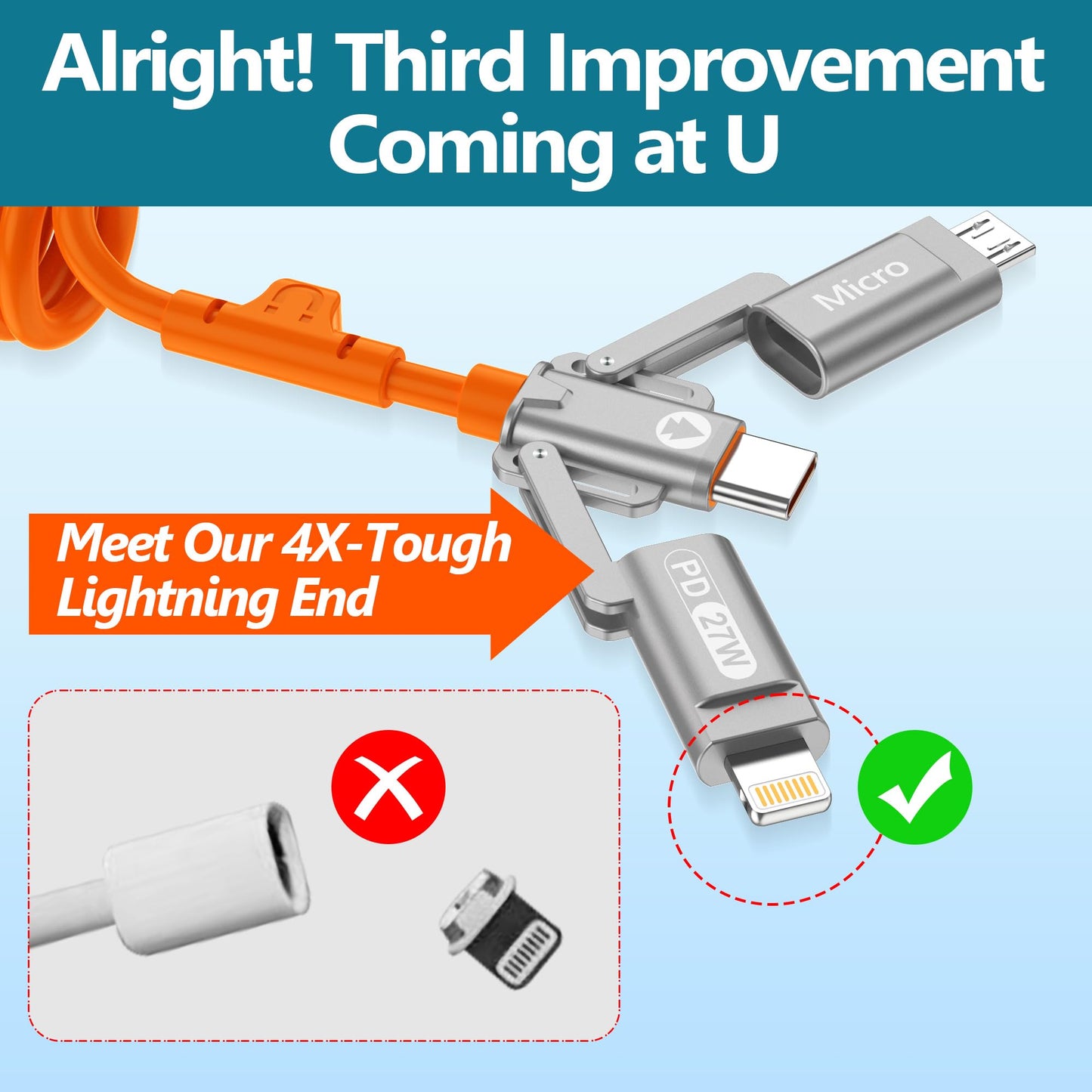 AGVEE 1.5ft 5-in-1 Coiled Multi Charging Charger Data Transfer Cable