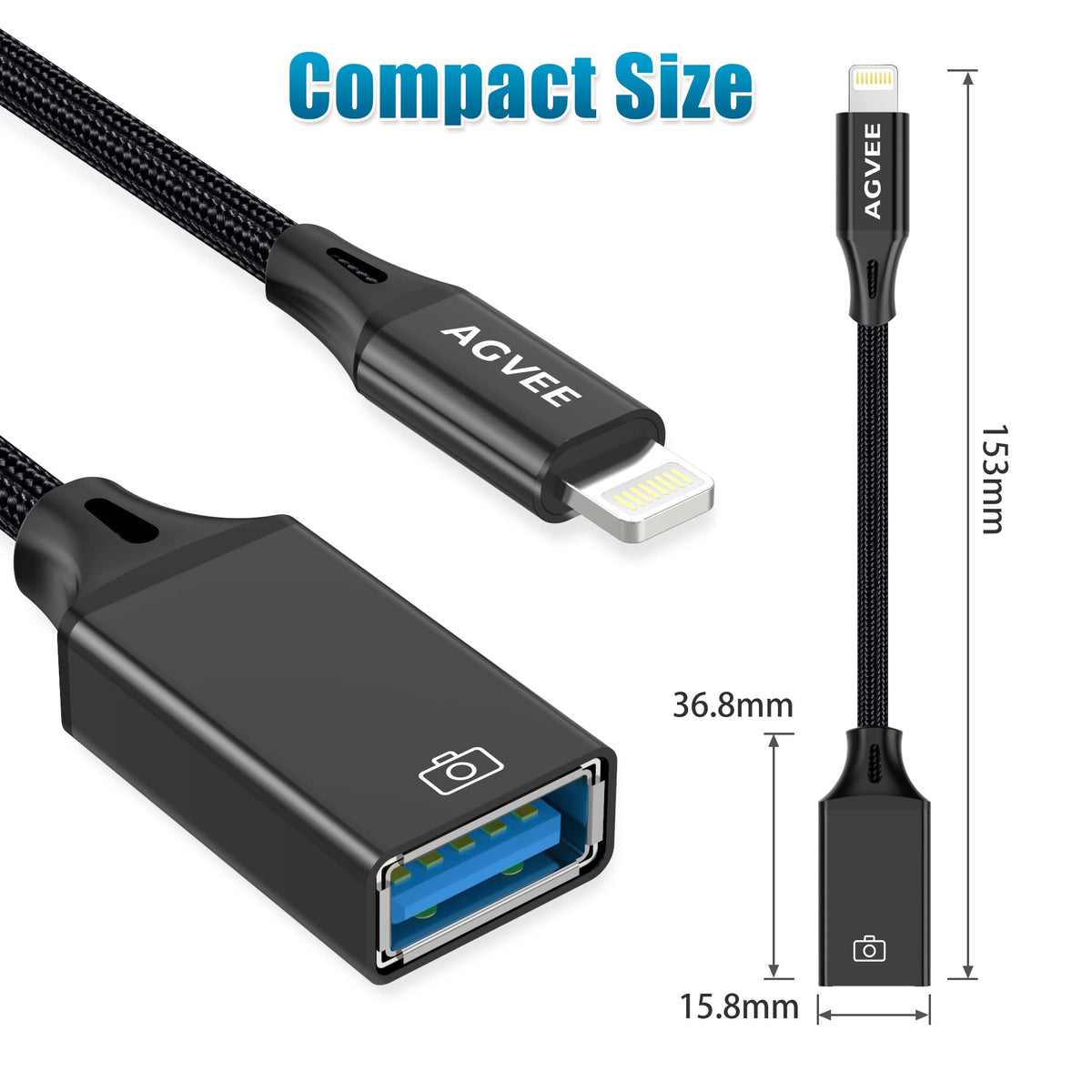 AGVEE 4 inch Lightning to USB Camera Adapter