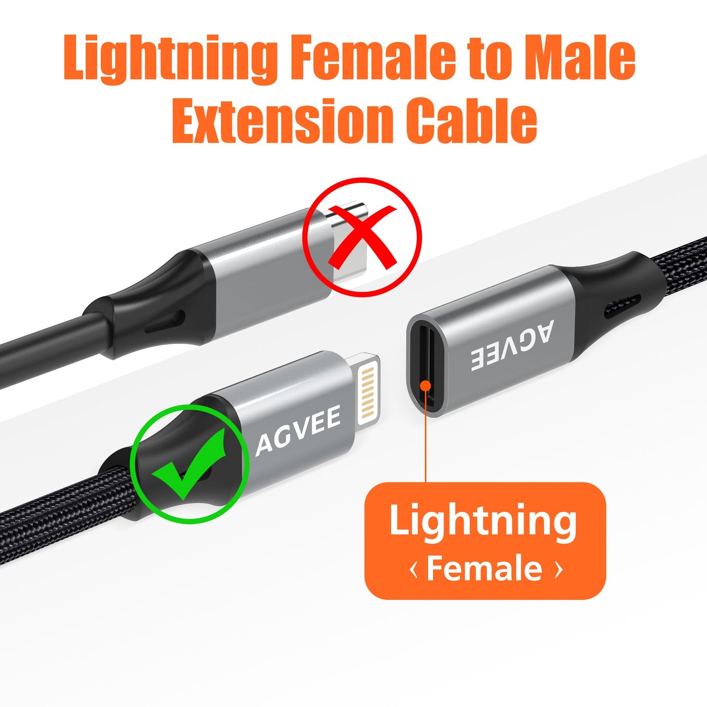 AGVEE 3.3ft Lightning Extension Cable