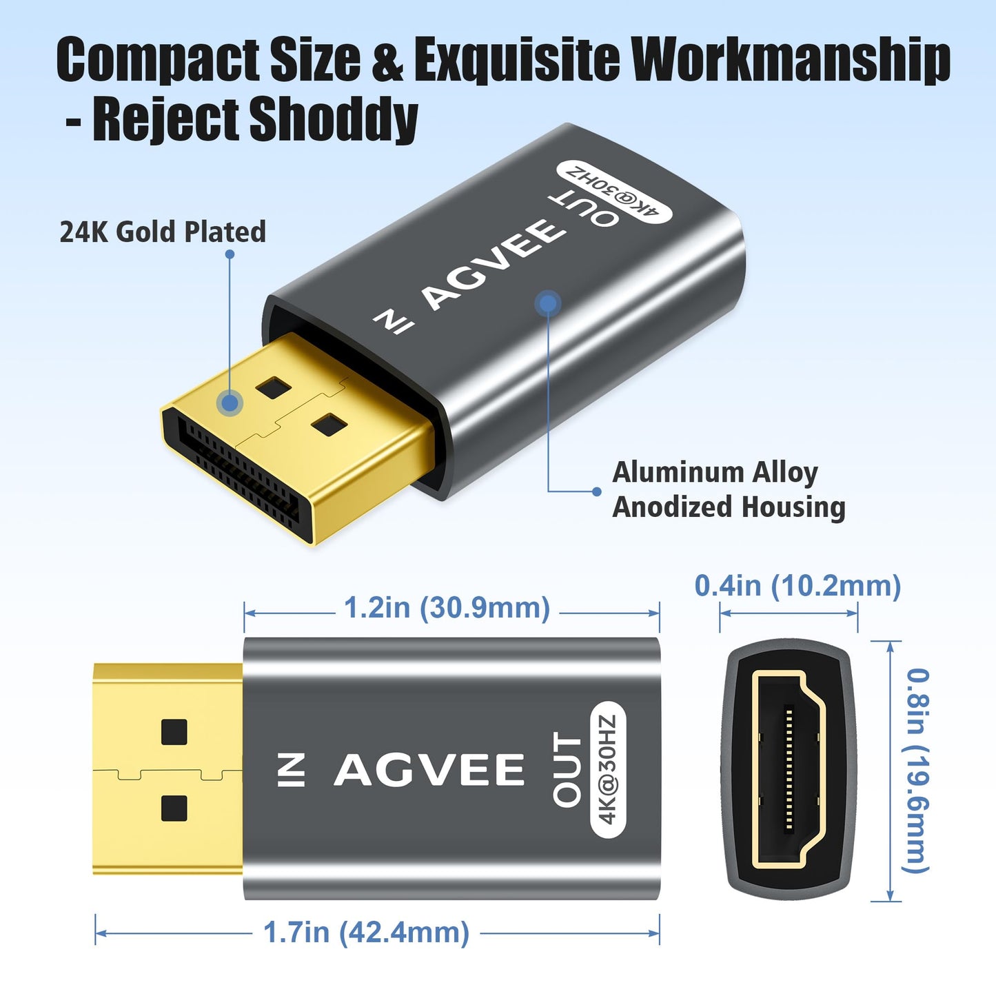 AGVEE 2 Pack 4K@30HZ DisplayPort to HDMI Adapter DP Display Port Converter