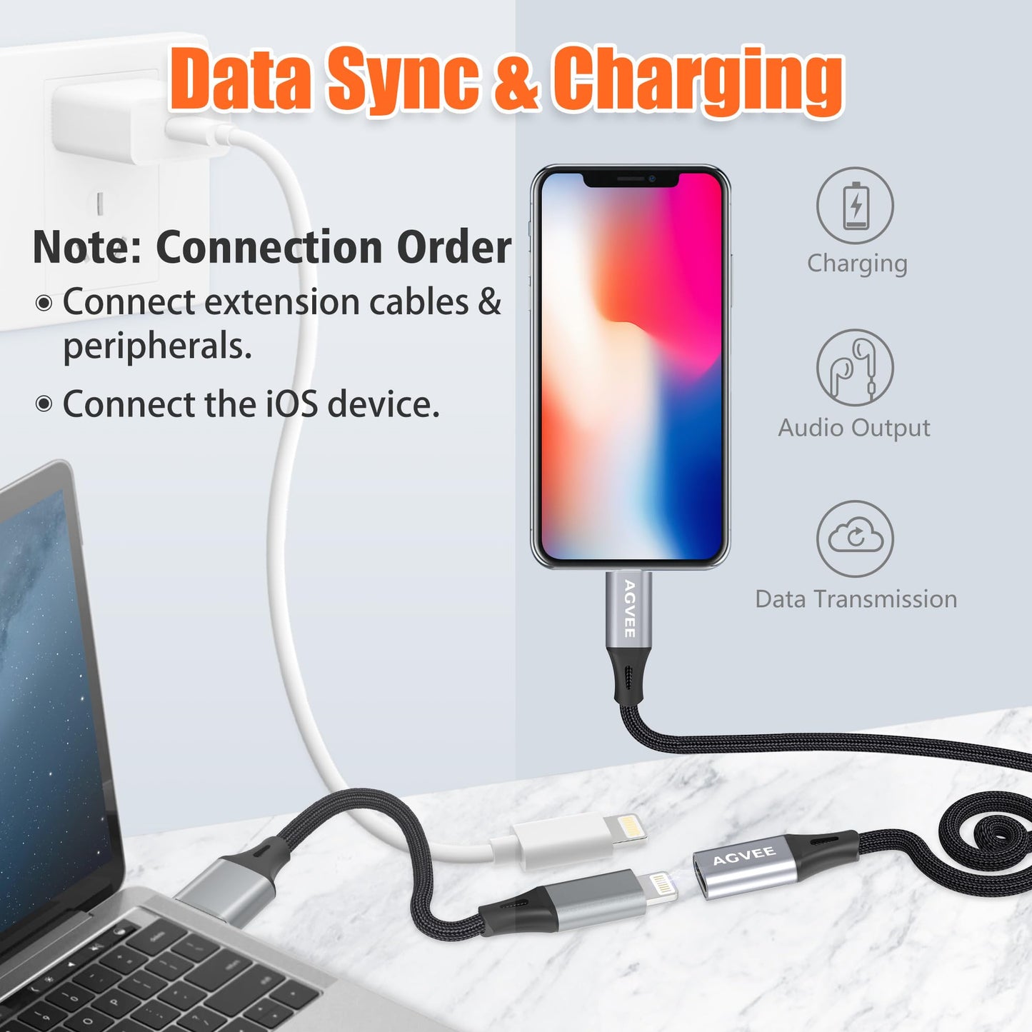 AGVEE 1ft Lightning Extension Cable