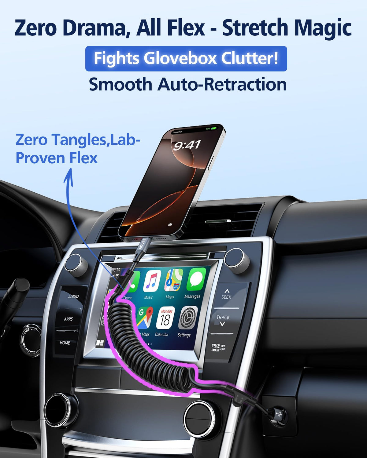 AGVEE 2 Pack 3ft Coiled USB-C to USB-C Cable [USB-IF Certified] Carplay