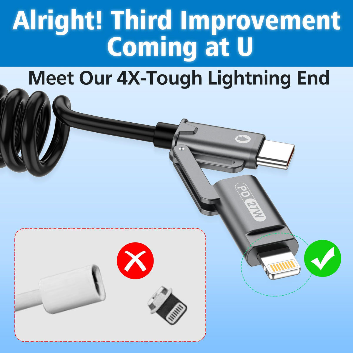 AGVEE 3ft 4-in-1 Coiled Multi Charging Charger Data Transfer Cable