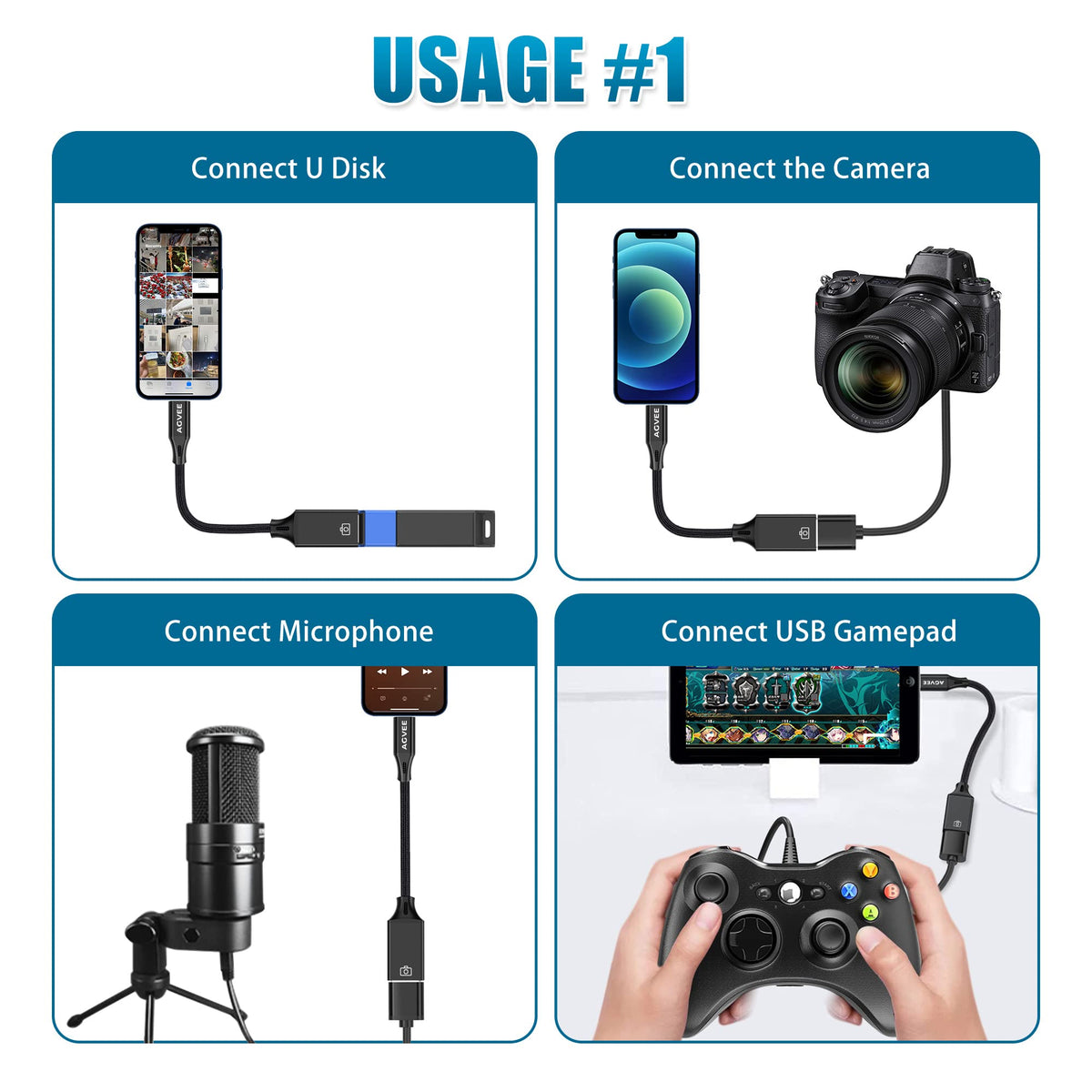 AGVEE 4 inch Lightning to USB Camera Adapter