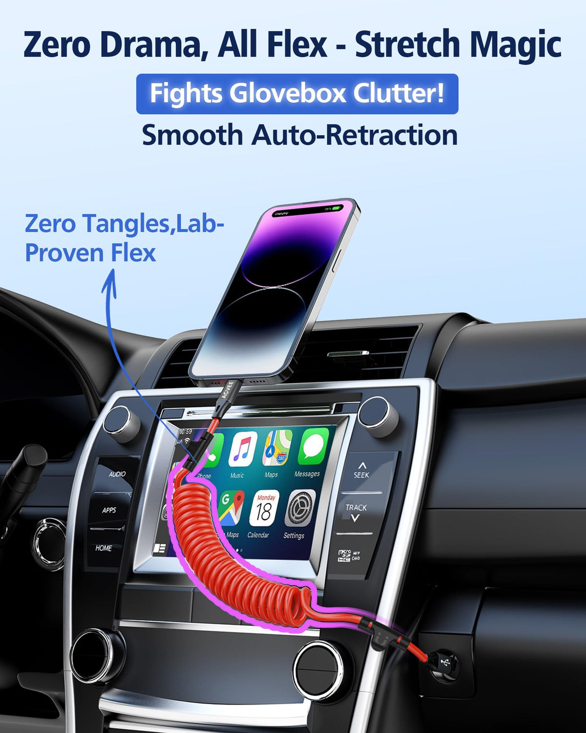 AGVEE 3ft Coiled USB-C to Lightning Cable [MFI Certified] Carplay