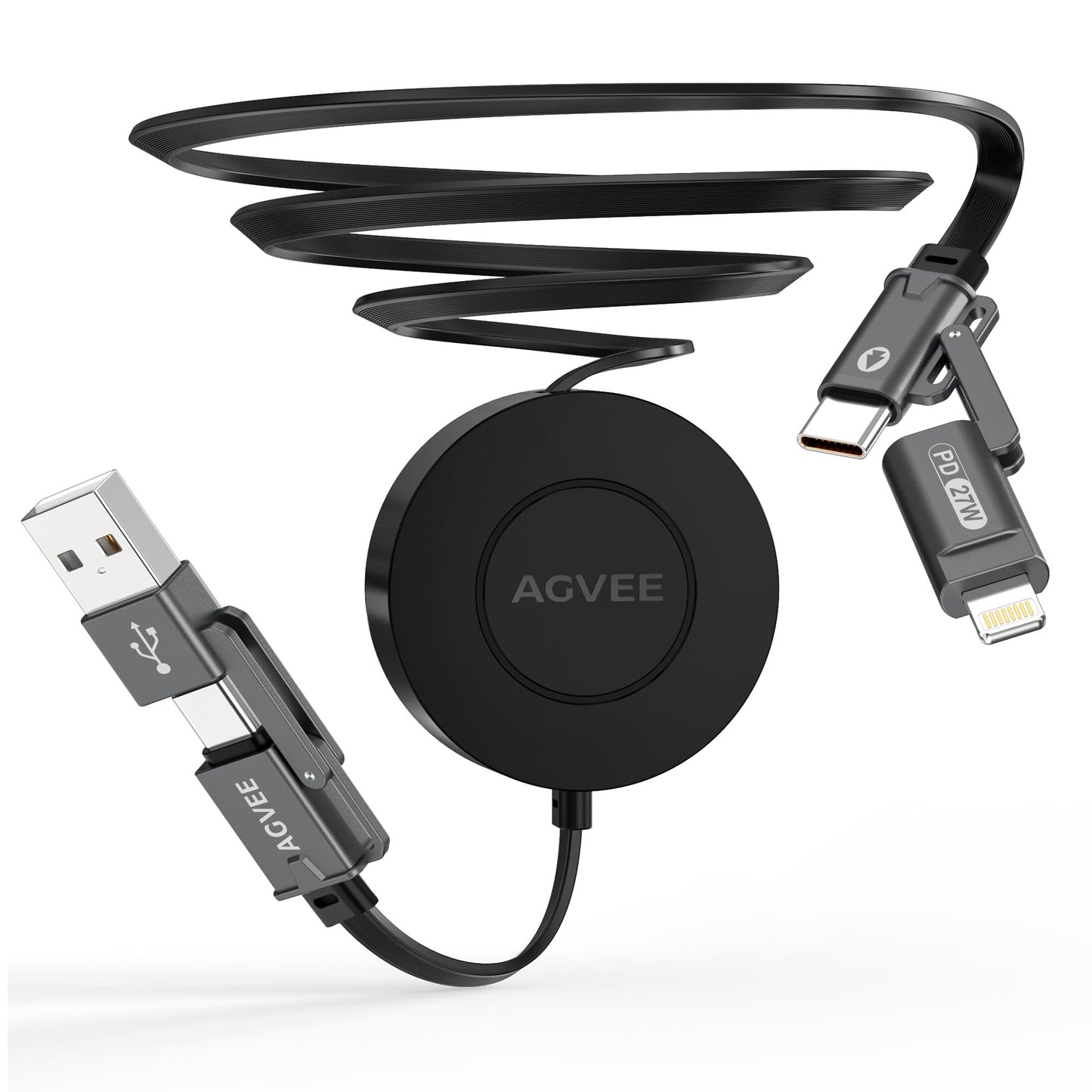 AGVEE 0.3ft Fixed / 2.3ft Extend One-End Retractable Multi Charging Cable
