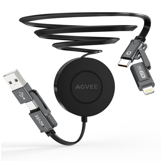 AGVEE 0.3ft Fixed / 2.3ft Extend One-End Retractable Multi Charging Cable