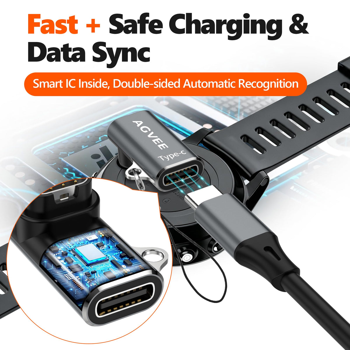 AGVEE 4 Pack Charger Adapter for Garmin Watch, L-Shape Converter