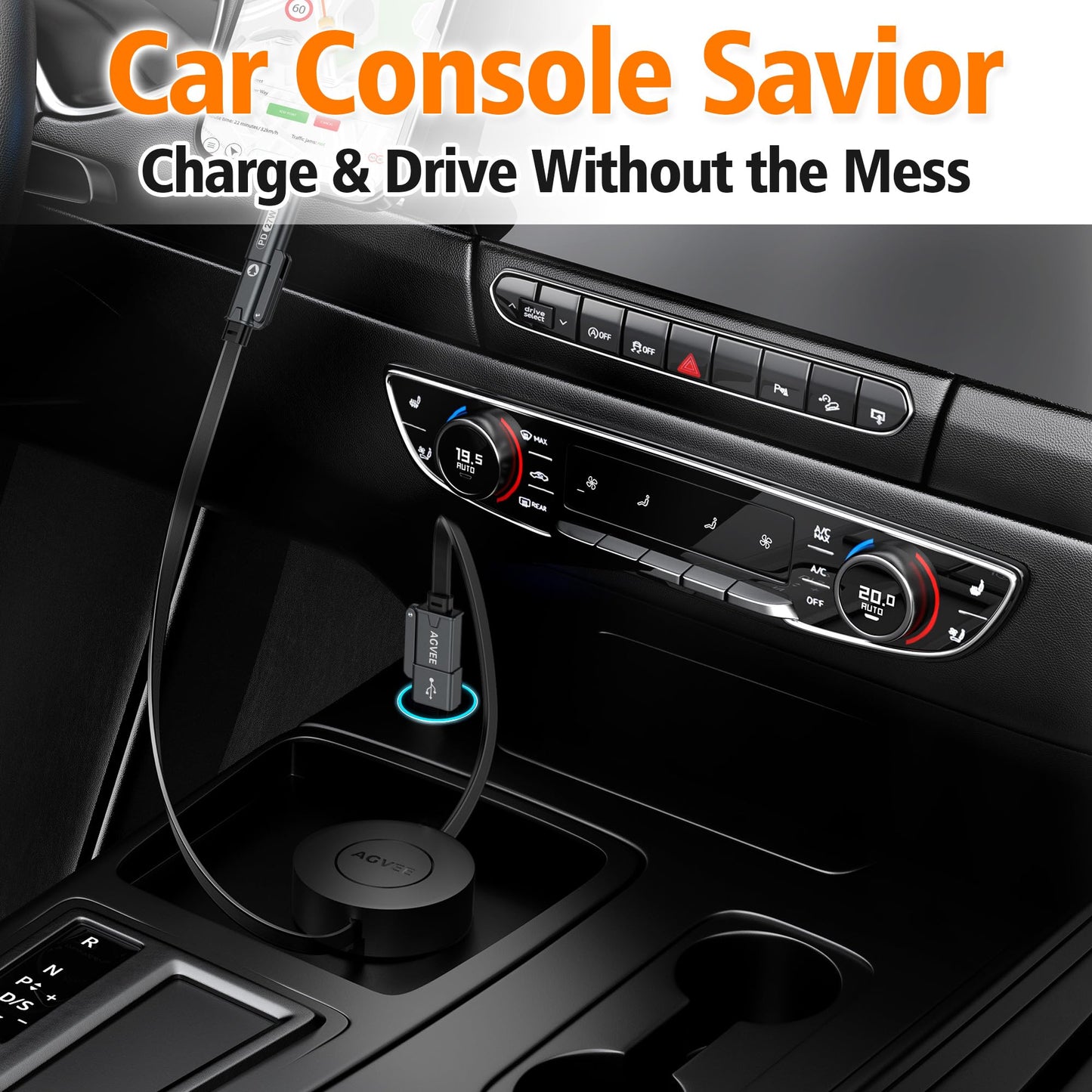 AGVEE 0.3ft Fixed / 2.3ft Extend One-End Retractable Multi Charging Cable