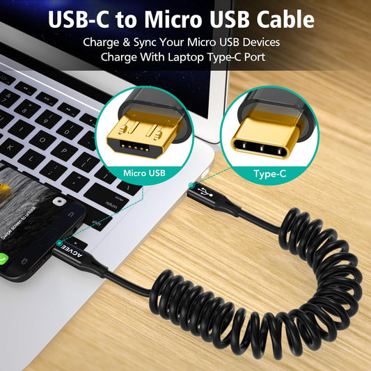 AGVEE 1.6ft Coiled USB-C to Micro USB Cable, [USB-IF Certified]