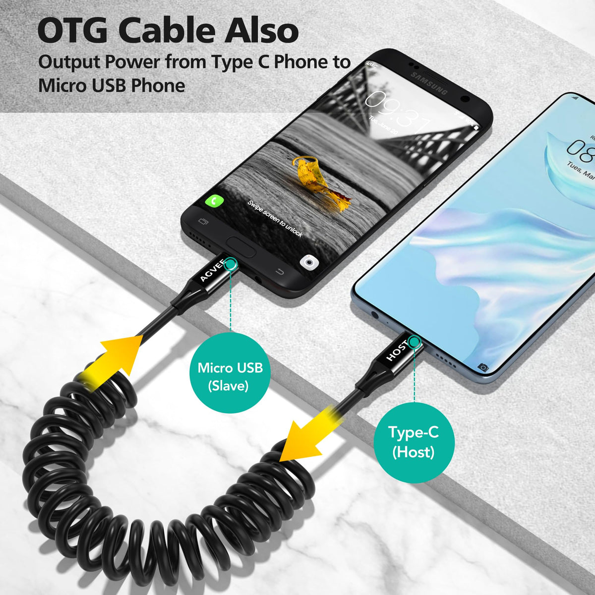 AGVEE 1.6ft Coiled USB-C to Micro USB Cable, [USB-IF Certified]