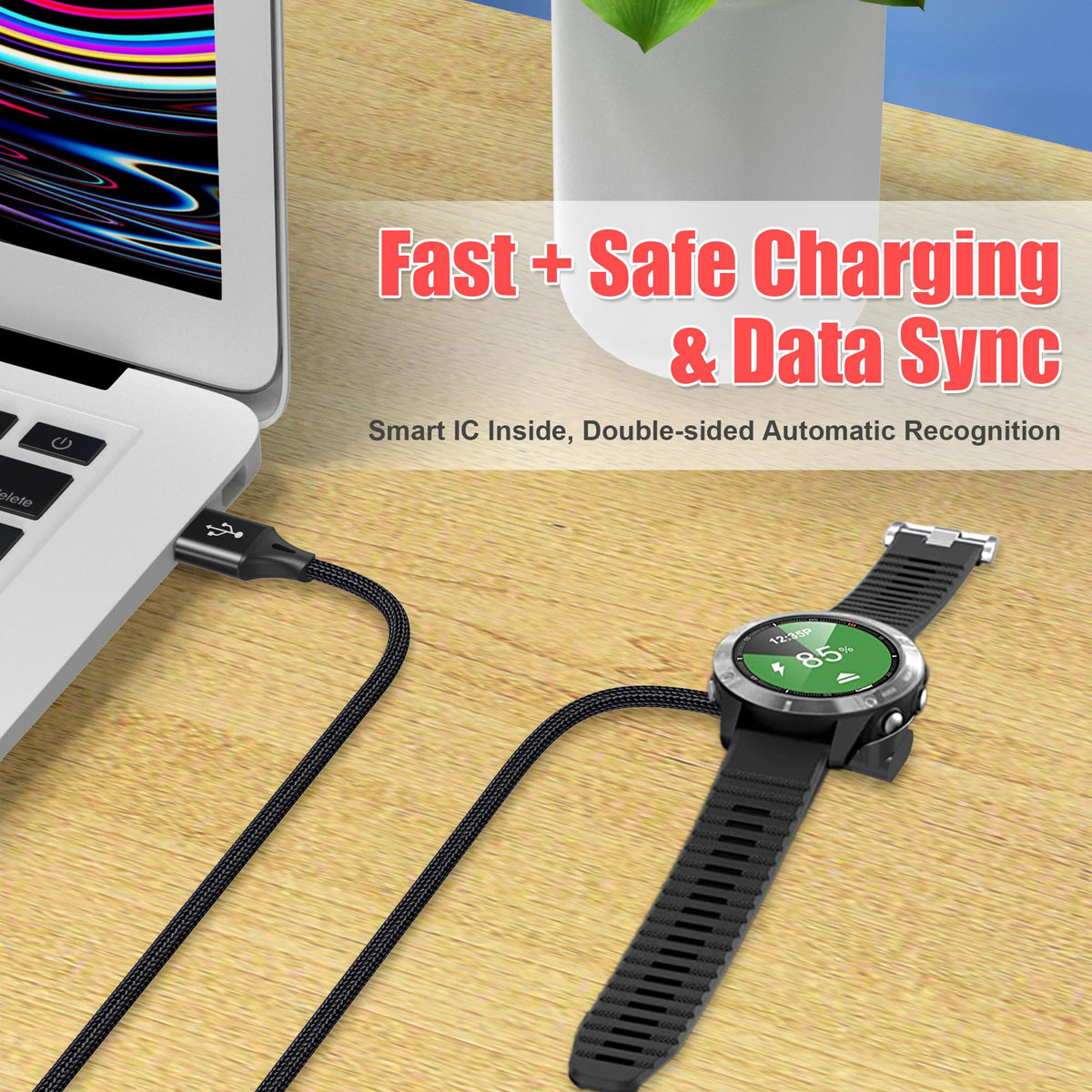 AGVEE 2 Pack 3.3ft Charger for Garmin Watch, L-Shape Charging Cable