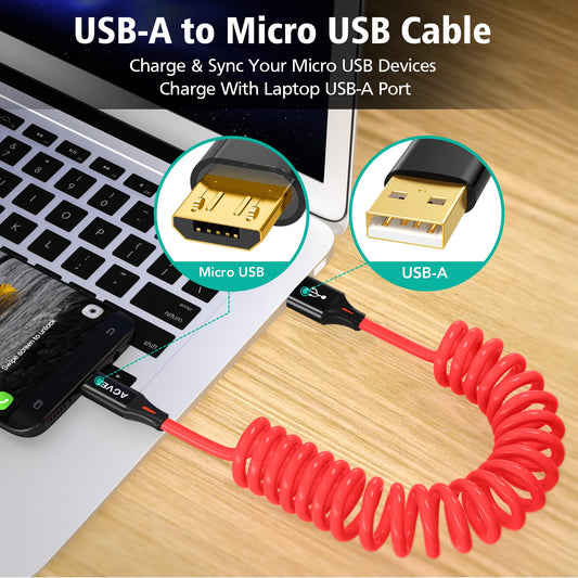 AGVEE 1.6ft Coiled USB-A to Micro USB Cable, [USB-IF Certified]